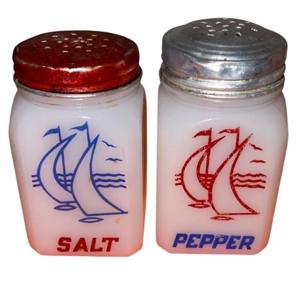 Hazel Atlas Other - Hazel Atlas Milk Glass Sailboat Salt & Pepper Shakers USA 1930s-40s Vintage